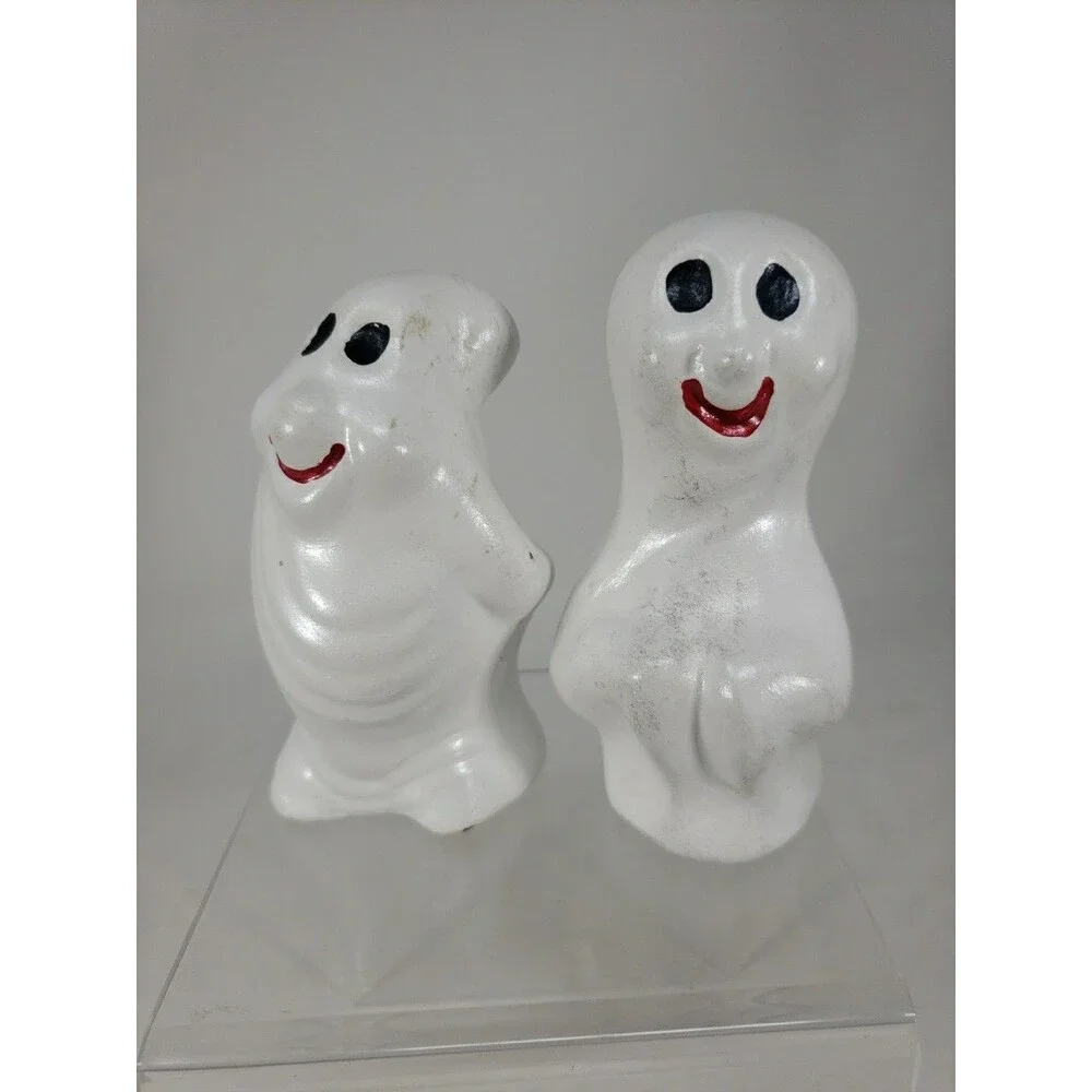 Vintage Ceramic Ghosts Smiling c1980s Hand Painted Halloween